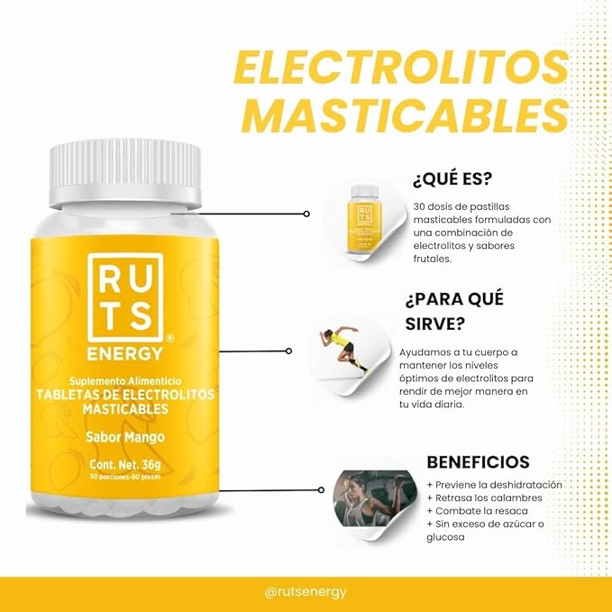 Ruts electrolitos masticables Mango Bote