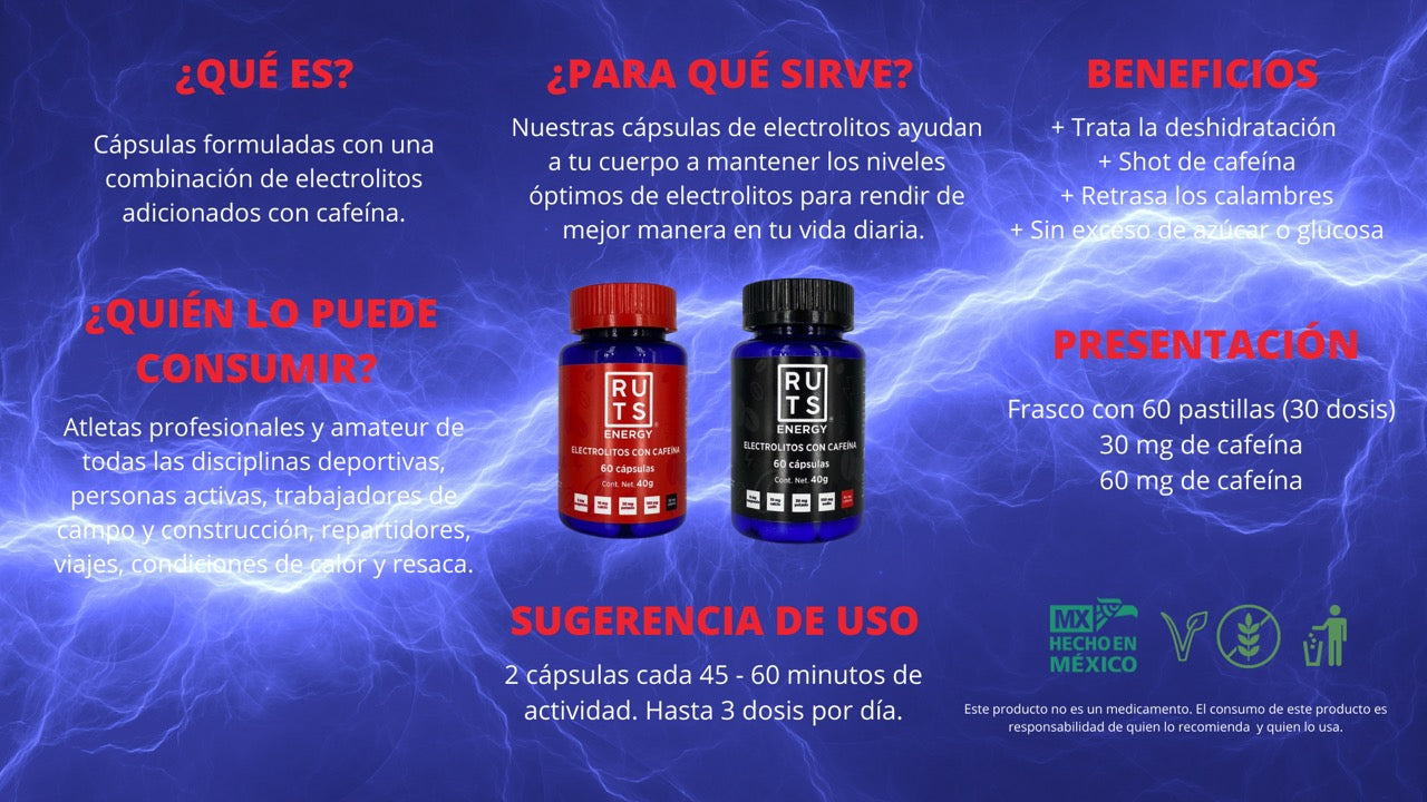 Ruts Cápsulas de Electrolitos y Cafeína 60mg
